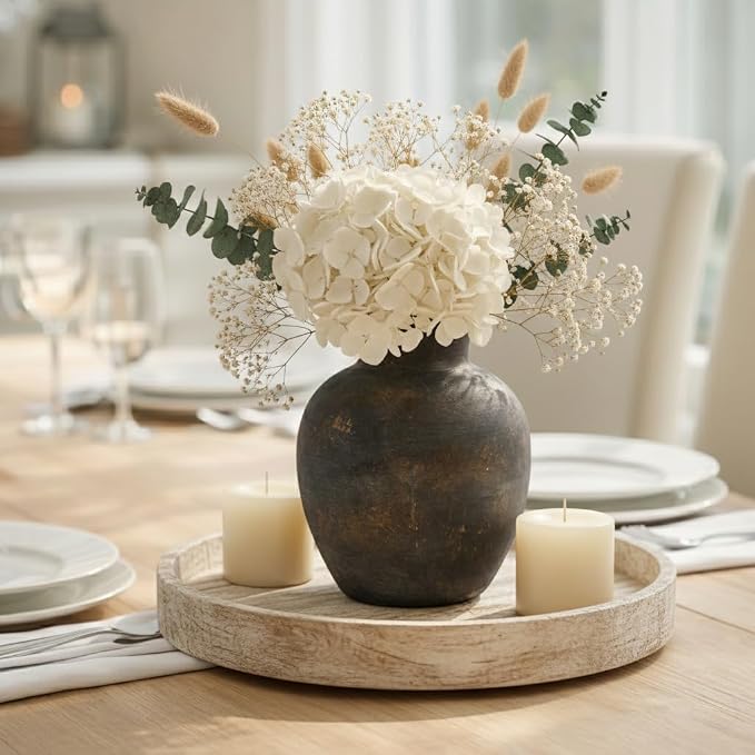 SIDUCAL Ceramic Decorative Flower Vase | 6 Inch Pottery Rustic Farmhouse | Boho | Terracotta Vase for Home Decor, Table, Living Room, Bathroom, Shelf, Mantel Decoration, Bronze