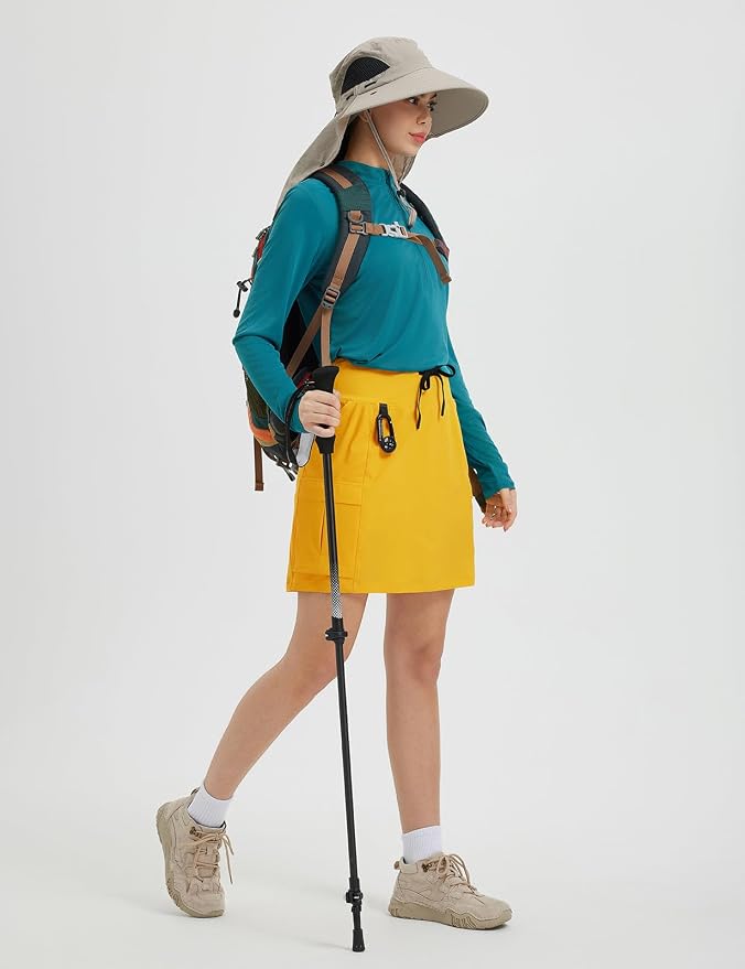 baleaf Women's 16" Hiking Cargo Skort with Pockets Knee Length Skirts | 4 Cargo Pockets, High Waisted, Built-In Shorts, UPF 50+ Sun Protection, Quick Dry, Stretch, Hiking, Golf, Outdoor, Casual