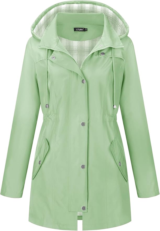 LOMON Women Waterproof Outdoor Hiking Raincoat Women Lined Rain Jacket Lightweight Hooded Jackets Trench Coats
