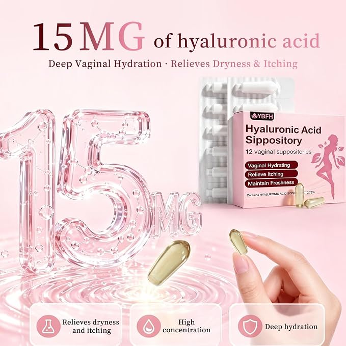 Vaginal Moisturizer Suppositories – Hyaluronic Acid for pH Balance, for Vaginal Dryness, Refreshing Comfort, Long-lasting hydration that deeply nourishes the skin (12 Count)