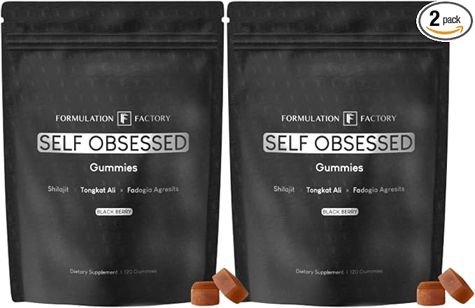 Self Obsessed Shilajit Gummies for Men, Tongkat Ali + Fadogia Agrestis Supplement, Energy, Strength, Drive & Vitality Support, Natural Masculinity Formula (4 Month Supply – 240 Count, Pack of 2)