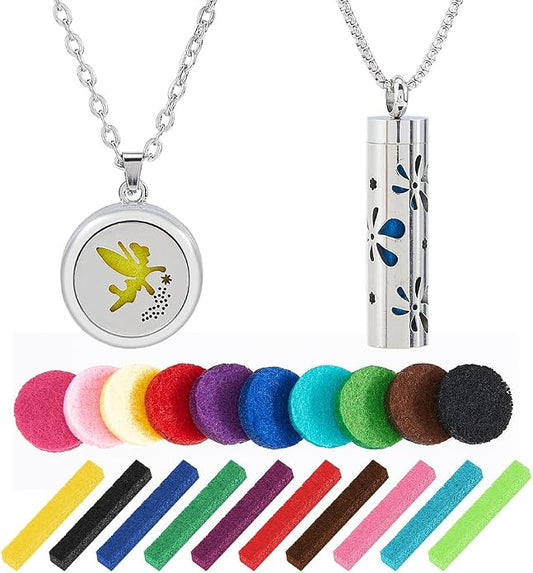 Aromatherapy Essential Oil Diffuser Necklace Diffuser Stainless Steel Oil Pendant Aromatherapy Bottle Locket Necklaces Gift for Woman Men