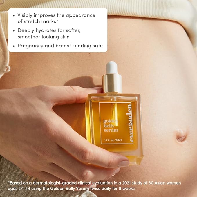 Evereden Golden Belly Serum, 1.7 fl oz. | Clean & Vegan Women's Belly Oil for Pregnancy and Postpartum | Clean Maternity Skincare | Non-Toxic Stretch Mark Oil