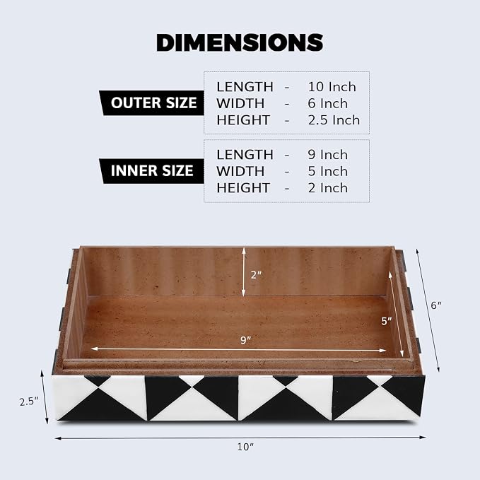 Handicrafts Home Decorative Storage Box with Lid, Black and White Decorative Remote Holder Box, Coffee Table Storage Box for Living Room, Console Table & Shelf Decor, Triangle - 10 x 6 x 2.5