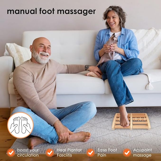 Plantar Fasciitis Relief Foot Massager - Wooden Roller for Pain Relief & Circulation Boost & Arch Pain, Muscle Relaxation.Portable Acupressure Stick | Gifts for Mom and Dad