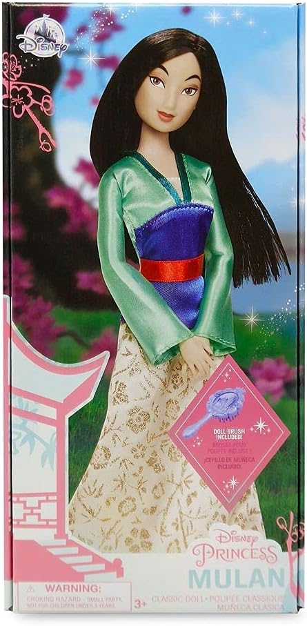 Disney Store Girl's Disney Princess Classic Doll (Mulan), 11 Inches, Includes Brush with Molded Details, Fully Posable Toy in Classic Outfit - Disney Princess Toys