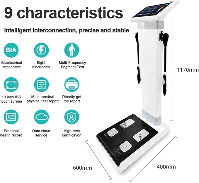 10.1 Inch HD Touch Bioimpedance Analysis Machine,Height Weight Fat Scale,Body Scanner Composition Analysis Machine,Fat Percentage Body Scale,with Printer+Human Body Test Report