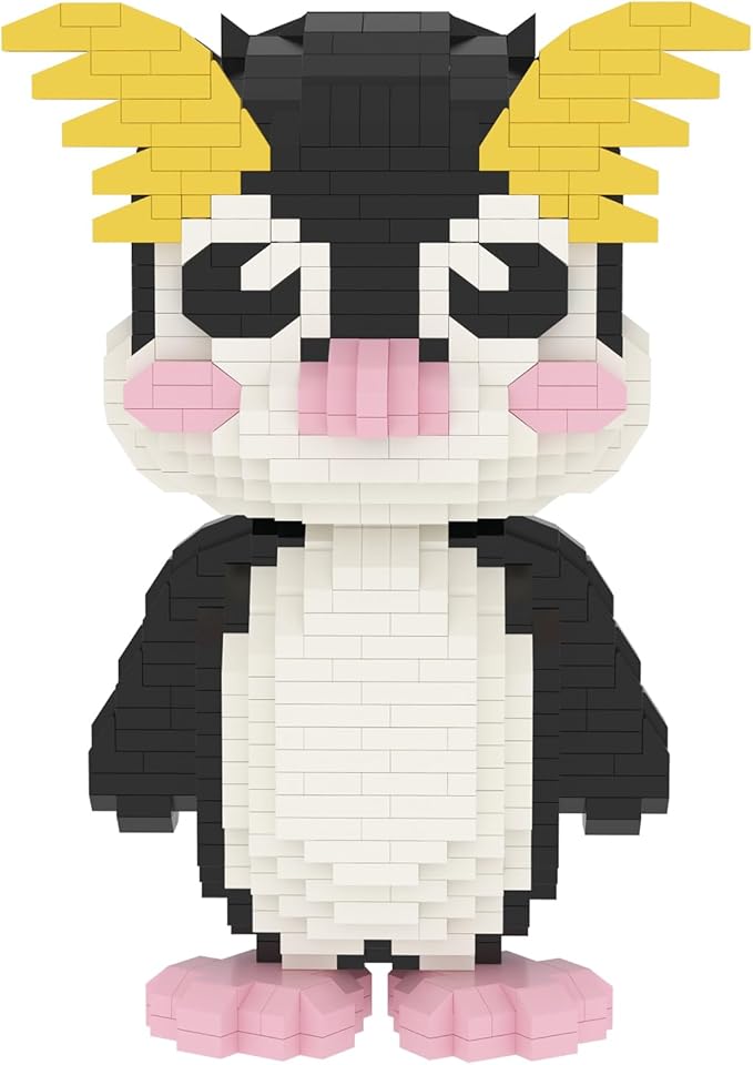 Larcele Animal Series Micro Building Blocks Animal Set, DIY Mini 3D Building Toy Bricks Kit,1094 Pieces KLJM-07 (Rockhopper Penguin)
