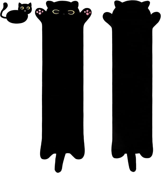 Black Cat Plush Toy Pillow - Cute Cat Gift for Kids (Black, 90cm/35.4in)