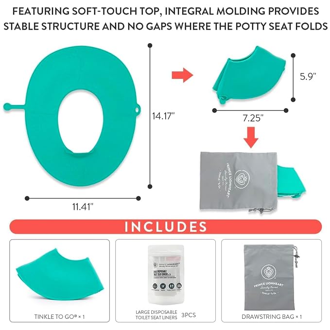 Prince Lionheart Tinkle to Go - Reusable Foldable Portable Potty Training Seat - Toilet Seat Perfect for Travel - Built-in Splash Guard, Perfect Potty Training Toilet Seat, Portable Potty for Toddlers