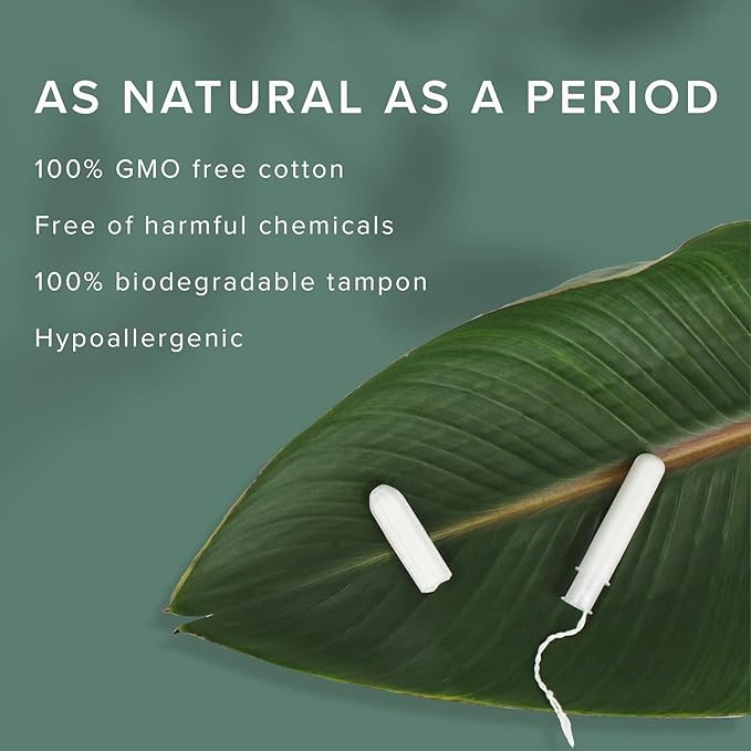 Veeda 100% Natural Cotton Tampons - Super Absorbency with leak proof protection - Compact BPA-Free Applicator - Unscented & Free from Chlorine, Toxin - 16 Count
