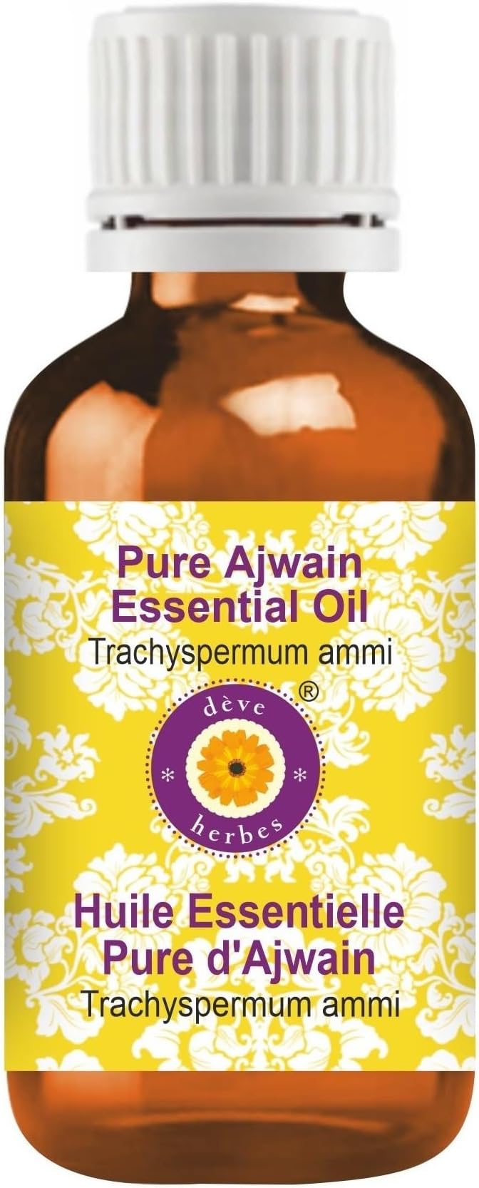 Deve Herbes Pure Ajwain Essential Oil (Trachyspermum ammi) Steam Distilled 100ml (3.38 oz)