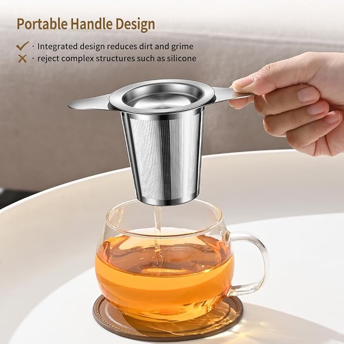 Tea Infuser for Loose Leaf Tea, 18/8 Stainless Steel Loose Leaf Tea Steeper with Drip Tray, Extra Fine Mesh Tea Strainer Diffuser 1Pack
