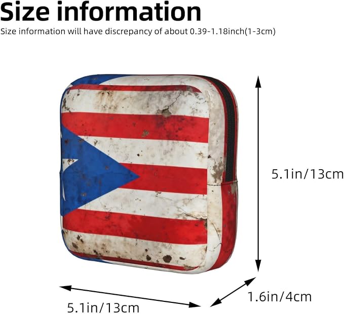 Compact Feminine Care Organizer Vintage Puerto Rico Flag, Reusable Polyester Sanitary Pad Bag, Portable for Purse Travel Daily