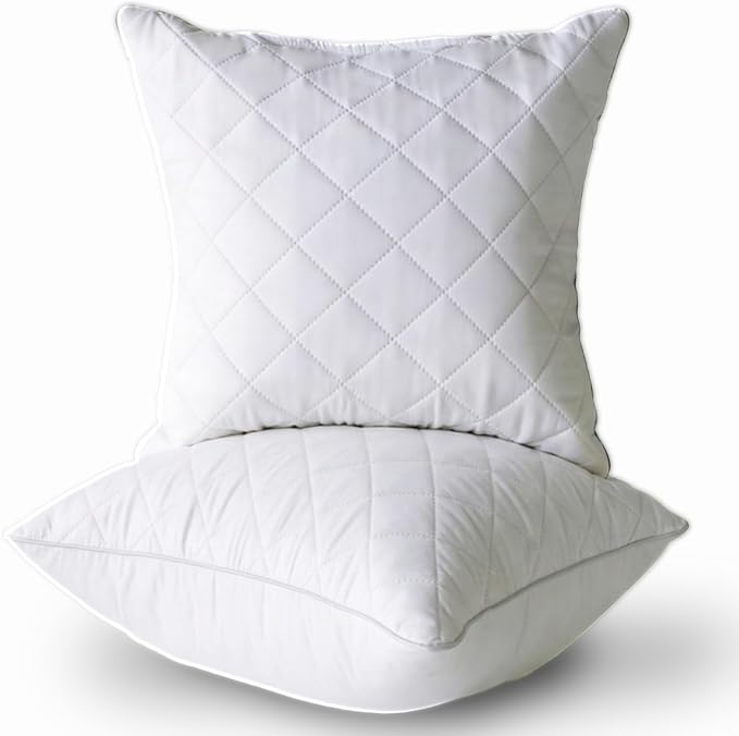 Qeils Quilted 18 x 18 Pillow Inserts Set of 2 White Throw Pillow Inserts with Soft Polyester Cover - Rectangle Square Sofa Quilting Pillow Inserts Decorative Pillow Insert White Couch Pillow