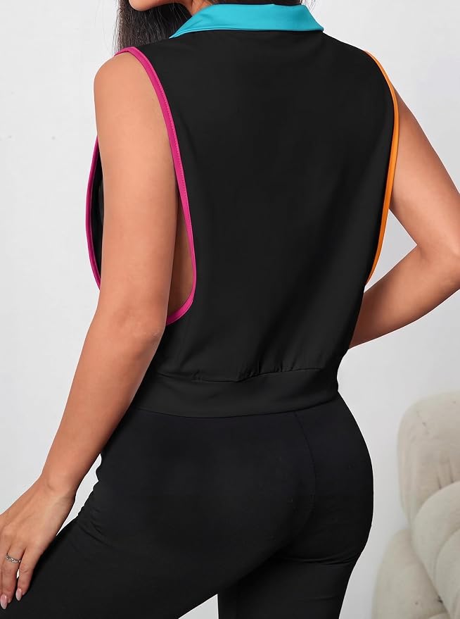 Avanova Women Sleeveless Golf Shirt 1/4 Zip Workout Tank Top | Open Side, Polo Collared, V Neck, Cropped Length, Golf Tops, Athletic, Relaxed Fit, Stretchy, Lightweight