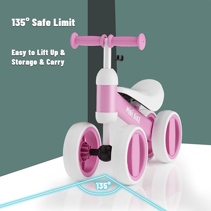 SIMATE Balance Bike Toys for 1 Year Old Boys Girls, 12-24 Month Toddler Ride on Toys, 4 Silent Wheels & Soft Seat, First Birthday Gifts for Baby Girls Boys