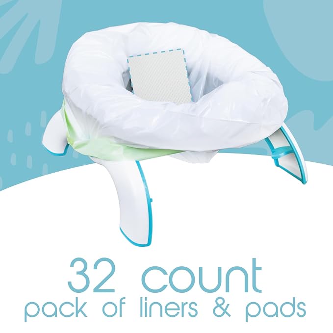 TidyTots Disposable Liners and Pads Compatible with OXO 2-in-1 Go Potty Chair for Potty Training Toddlers | Combo Travel Pack of 32 Potty Liners and 32 Absorbent Pads | Keeps Potty Seat Clean