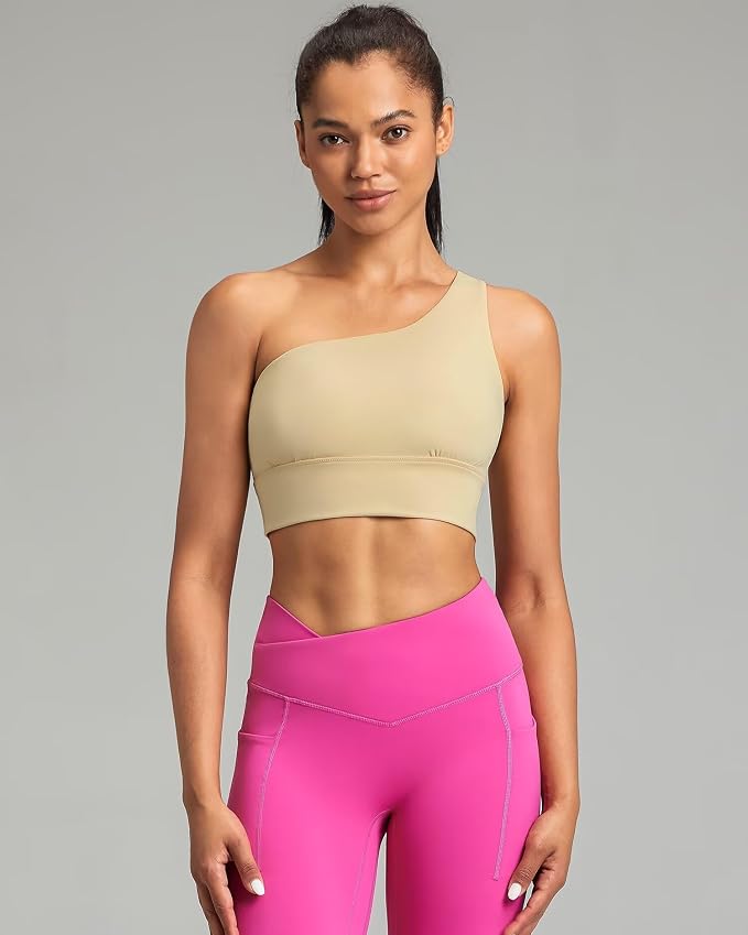 Queenie Ke Womens One Shoulder Sports Bra Left Side Strap Yoga Bras Gym Training Workout Crop Tops