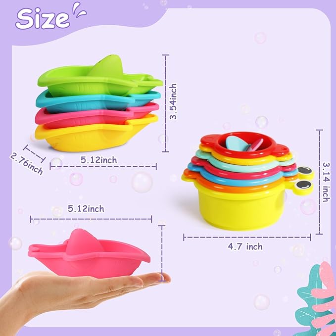 Baby Bath Toys for Kids Ages 1-3 11PCS Toddler Bath Toys Mold Free Bathtub Toys for 12+ Months Pool Water Table Beach Sand Toys Stacking Cups Floating Boats for 1 2 3 4 5 6 Years Old Girls Boys Gifts