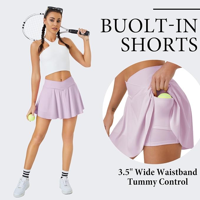 Womens Tennis Skirt Crossover High Waisted Skort with Pockets Shorts | Athletic Skirts for Golf Running Workout Pickleball, Aesthetic Activewear, Sporty Athleisure Style