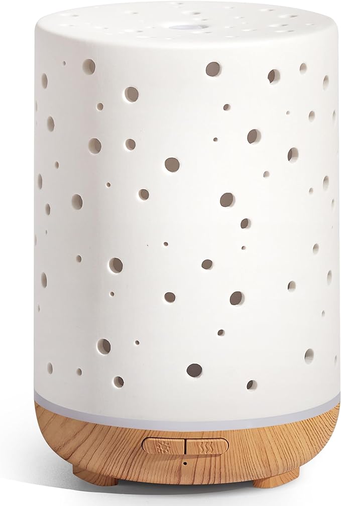InnoGear Essential Oil Diffuser, 150ml Ceramic Ultrasonic Air Humidifier Cool Mist Aromatherapy Diffuser with 2 Mist Modes, Waterless Auto Off for Home Office, White