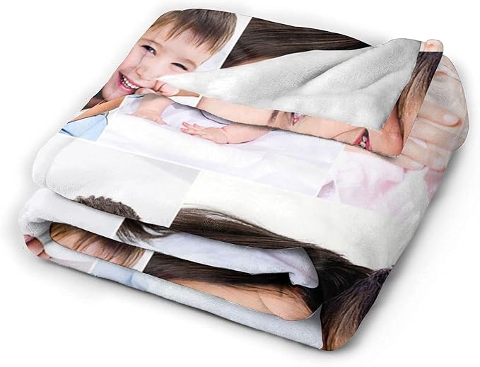 QETXVI Custom Blanket with Photos Text Customized Blanket Personalized Flannel Throw Blankets for Adult Kid Birthday Christmas Halloween Fathers Mothers Valentines Gift - 60"x 80"