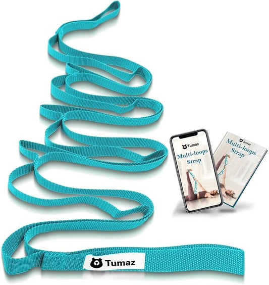 Tumaz Stretching Strap - 10 Loops & Non-Elastic Yoga Strap - Perfect Home Workout Stretch Strap for Physical Therapy, Yoga, Pilates, Flexibility