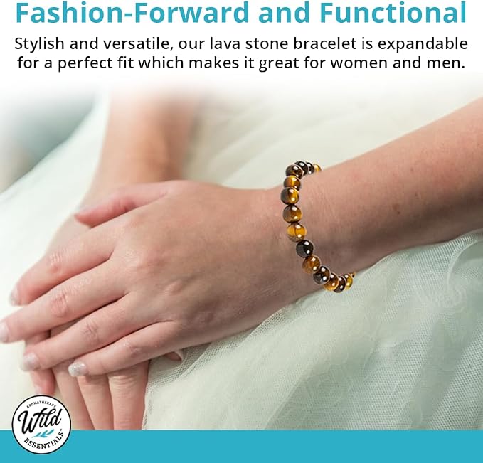 Wild Essentials Turquoise and Hematite Lava Stone Essential Oil Diffuser Bracelet, Expandable up to 8 inches, Aromatherapy Jewelery for Women and Men