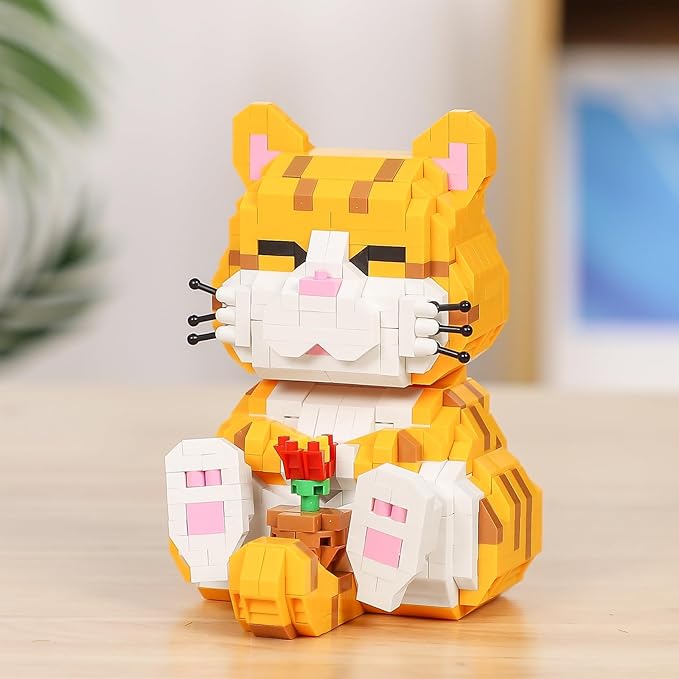 QLT QIAOLETONG Cute Animal Micro Mini Building Blocks Kit, Orange Cat Micro Bricks Building Toys for Adults, Party Favors for Kids 8-12+, Birthday Gift, Carnival Prizes (834 PCS)