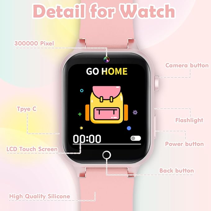Kids Games Watch, with 26 Puzzle Games, Touch Screen, HD Camera, Alarm Clock, Toys for Ages 4-12 Years Old.Birthday Gift for Boys Girls (Soft Pink)