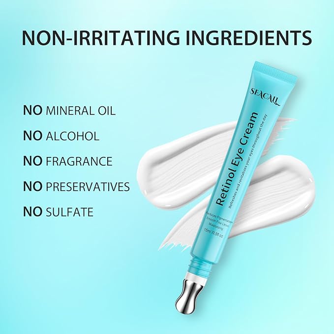 Retinol Eye Cream - Anti Aging Under Eye Cream with Hyaluronic Acid & Caffeine, Eye Serum for Dark Circles & Puffiness, Reduces Wrinkles & Repairs Eye Area (15ml)