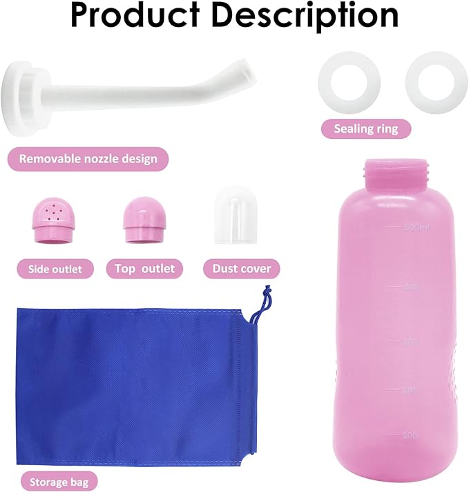 Peri Bottle Postpartum, RUFCRIL 500ml Portable Bidet, Upside Down Perineal Wash Bottle, Boilable TPE, Travel Bag, for Perineal Care, Hemorrhoid Care, Feminine Cleansing & Baby (Pink)