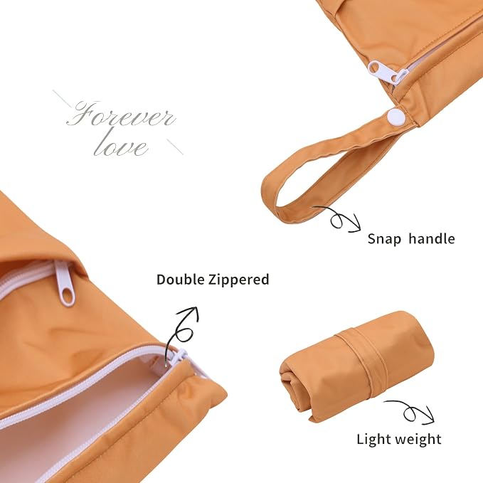 ALVA ALVABABY 3pcs Cloth Diaper Wet Dry Bags Waterproof Reusable with Two Zippered Pockets Travel Beach Pool Daycare Soiled Baby Items Yoga Gym Bag for Swimsuits or Wet Clothes 3L-ZM11