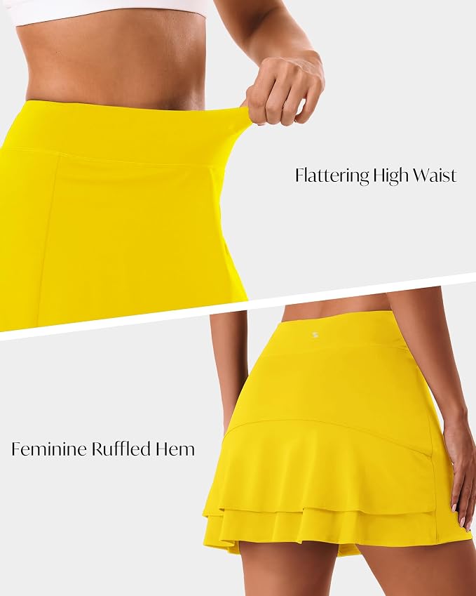 Stelle Tennis Skirts for Women Ruffle Athletic Golf Skorts with Pocket | High Waisted, Tummy Control, Built in Shorts, Athletic Skirt, Golf Skirt, Soft, Breathable, Workout, Pickleball