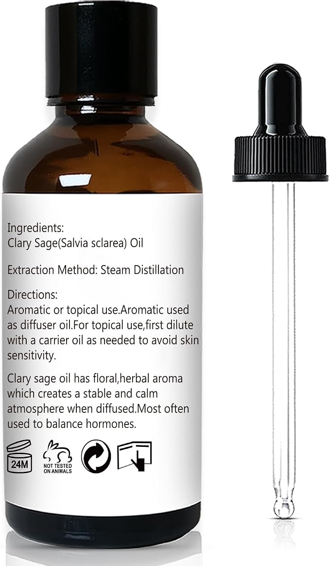 GM Gumili Clary Sage Essential Oil 1 oz-100% Pure & Undiluted Clary Sage Oil for Diffuser, Skin, Massage, DIY