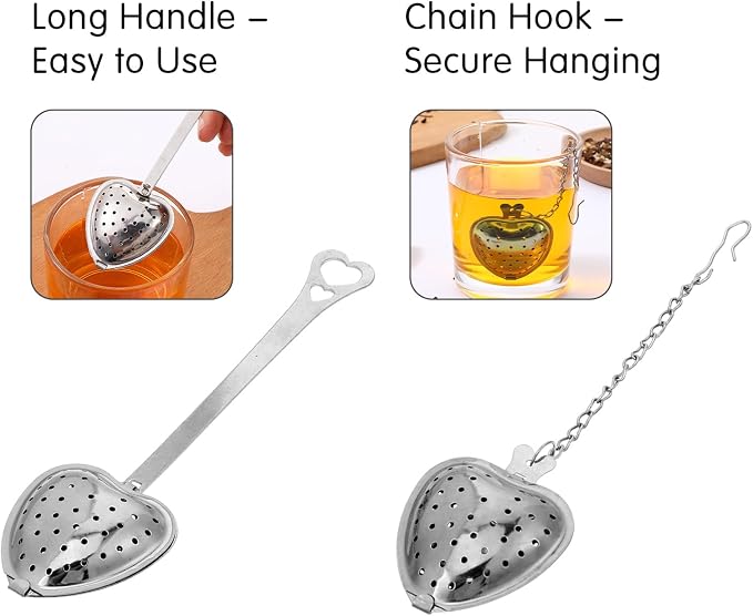 Mabor 2Pcs Loose Tea Infusers Spoon, Tea Strainers Steeper Diffuser Filter | Stainless Steel Heart Shaped Fine Mesh Strainer Spoon, Long Grip