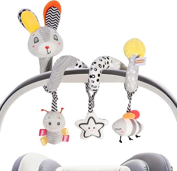 Baby Spiral Activity Toy for Crib Car Seat & Stroller, High Contrast Newborn Sensory Toys 0-12 Months with Soft Plush, Rattle & Crinkle Sounds, Perfect Infant Developmental Gift for Boys & Girls