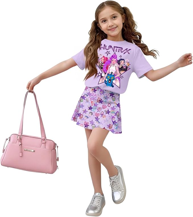 HTHLVMD K Pop Short Sleeve T-Shirt and Skirts Outfits Set for Girls Hunters Rumi Mira Zoey Graphic Tees De-Mon Costume