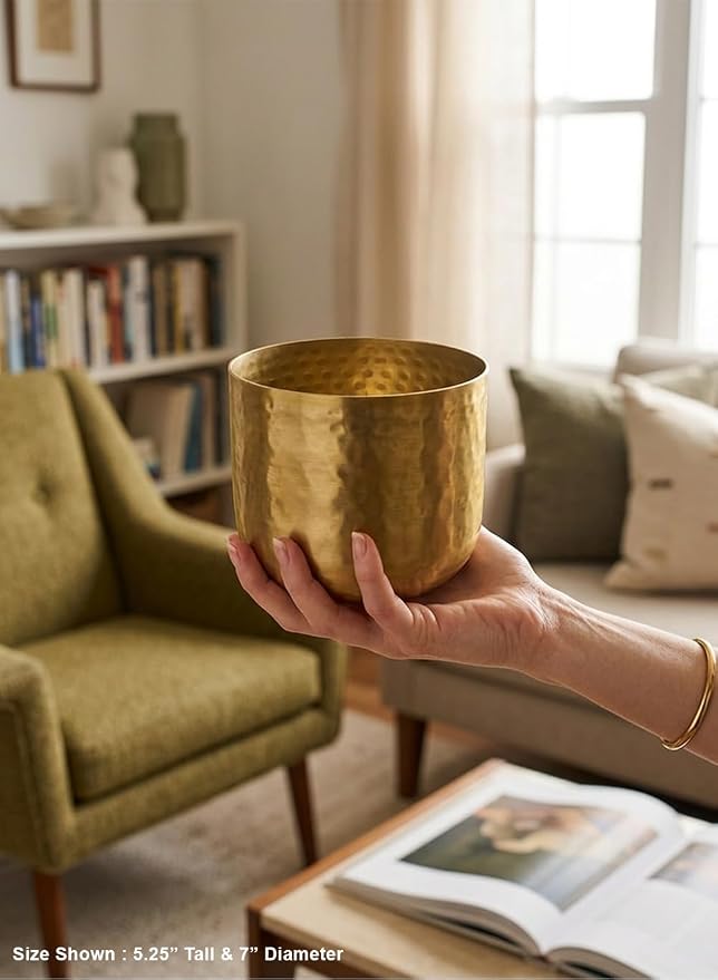 Serene Spaces Living Antique Brass Look Gold Hammered Pots: Stylish Indoor Planter, Decorative Accent for Potted Plants, Gold Flower Vase - Perfect for Weddings or Centerpieces, Small