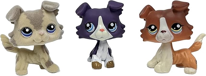 3pcs/Set Custom Flocked Pet Shop Toys Short Hair Cat Kitten Collie Great Dane Cocker Spaniel Dachshund Puppy Dog OOAK Compatible with LPS (#2210 and 1676 and 1542)