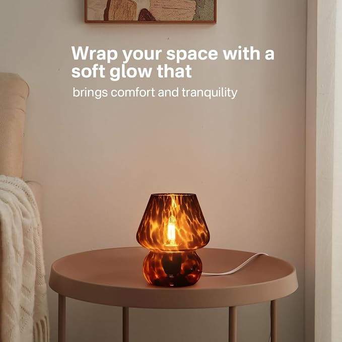 Dawnwake Mushroom Lamp Small Lamp Table Lamp for Bedroom, Desk Bedside Lamps for Living Room,Mushroom Decor Cute Mini Modern Mid Century Lamps for Night Stands,Aesthetic Home Decor (Flame Black)