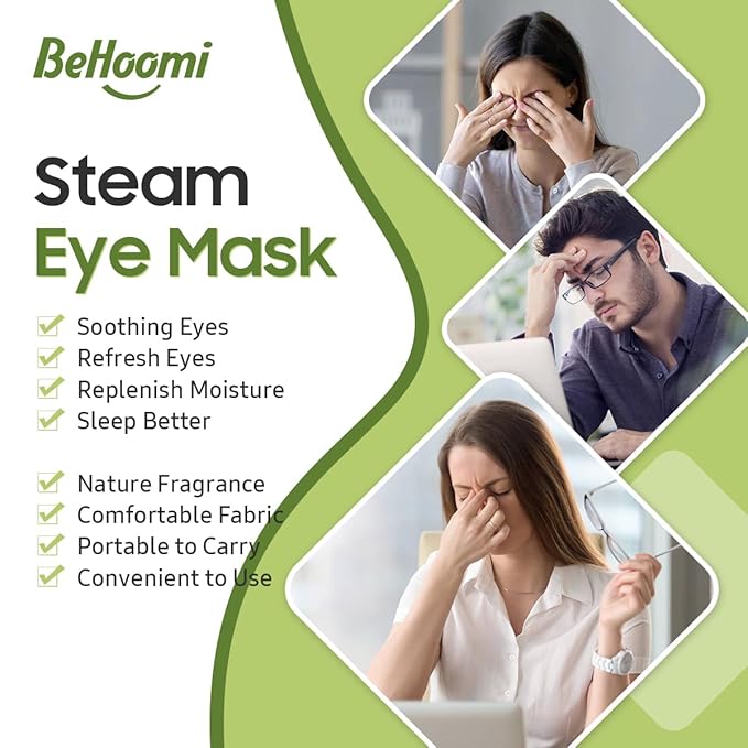 BeHoomi 20Packs Steam Eye Mask, Heated Eye Mask Warm Compress for Eyes, Disposable Self Heating Steam Mask for Sleep, Spa, Travel Essentials, Relaxation Gifts for Women, Mothers Day Gifts (Green Tea)