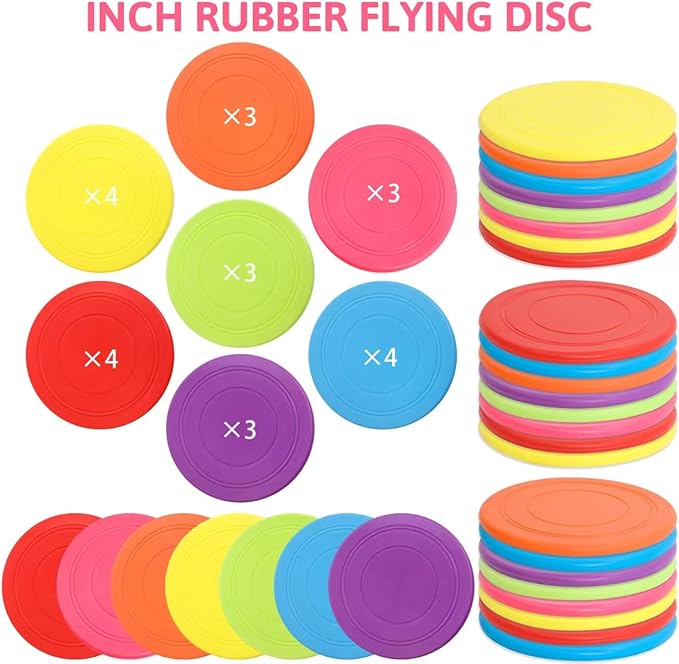 ceiba tree 24 Pcs End of Year Student Gifts from Teacher 7 inch Flying Disc Rubber Flyer Disks with Cards End of School Year Summer Gifts Bulk for Students Lawn Sport for Beach