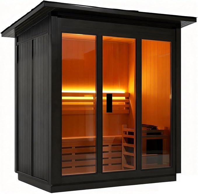 Customizable Outdoor Steam Sauna, Canadian Wood Sauna Room with ETL Toule Heater, Traditional Backyard Sauna Spa with Asphalt Shingles, Luxury Sauna Accessories for Home & Garden