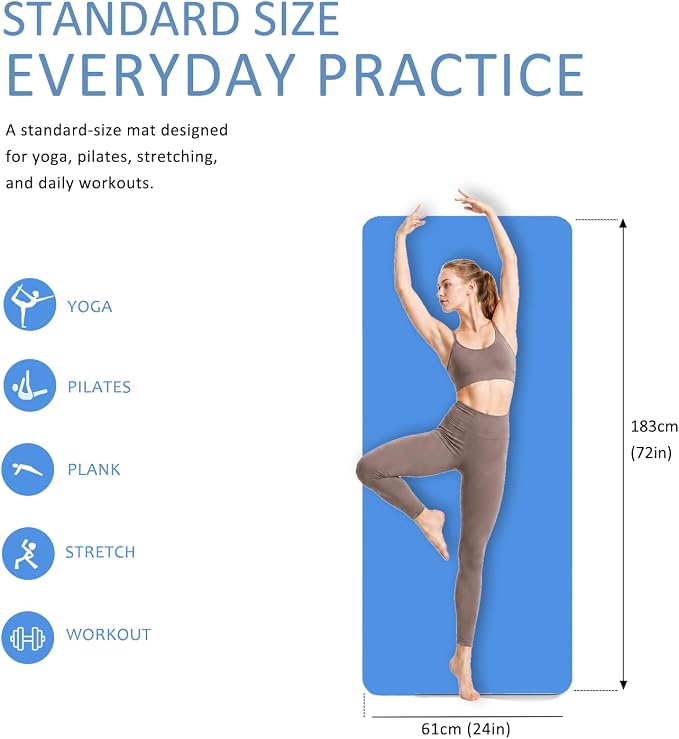 Thick and Wide Yoga Mat 72''x24''/35''(8mm/10mm) for Women and Men, Durable & Cushioned Yoga Mat with Carrying Strap for Pilates, Stretching and Home Workout