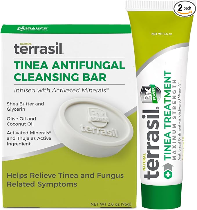 terrasil Tinea Versicolor Treatment Cream + Tinea Soap 2-Product Kit Made in the USA, Clinically Proven 1% Clotrimazole. Antifungal Treats Most Ringworm & Fungal Infections. (.5oz Tube + 75g soap)