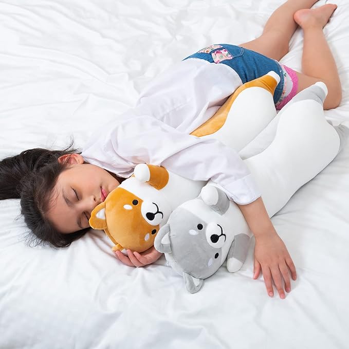 Kekeso Long Shiba Inu Plush Pillow Giant Stuffed Animals Dog Sleeping Pillow Corgi Plush Body Pillow Cartoon Soft Dog Hugging Pillow for Kids Birthday,Valentine,Christmas (Yellow,90cm/35.4inch)