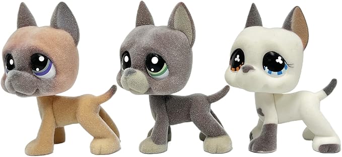 3pcs/Set Custom Flocked Pet Shop Toys Short Hair Cat Kitten Collie Great Dane Cocker Spaniel Dachshund Puppy Dog OOAK Compatible with LPS (#244 and #1519 and #577)