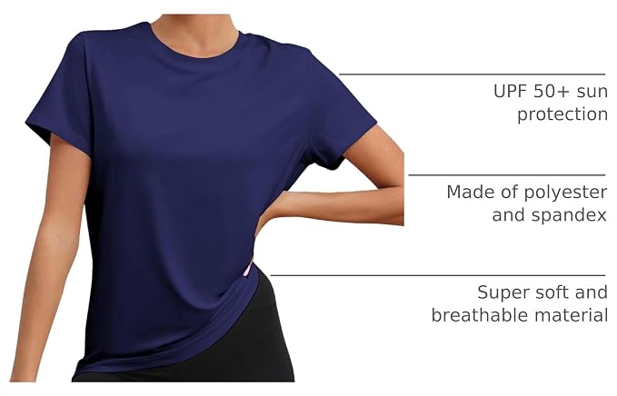 KevaMolly Workout Tops for Women UPF50+ Breathable Loose Fit Yoga T Shirts Short Sleeve Running Gym Athletic Tee Top